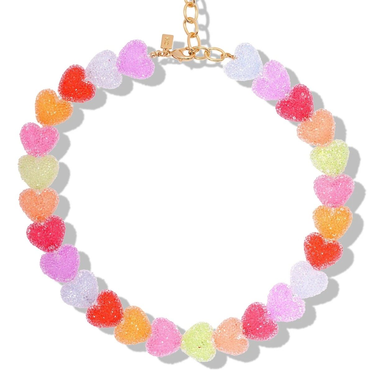 front view of colorful candy necklace on the white background
