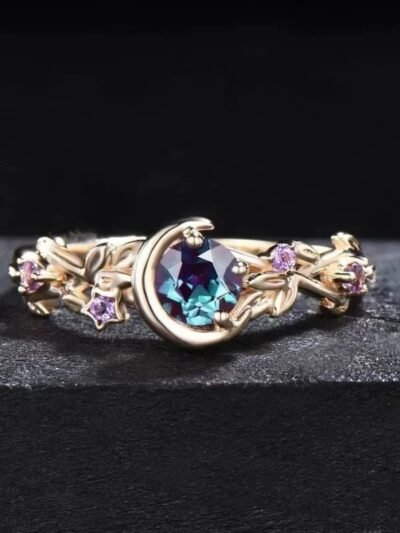 colorful crystal ring on the black background