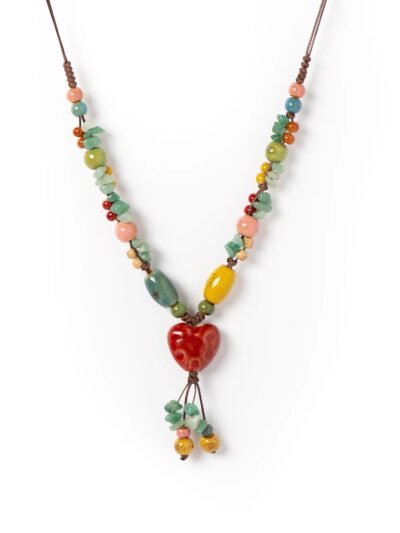 multicolored beaded necklace on the white background