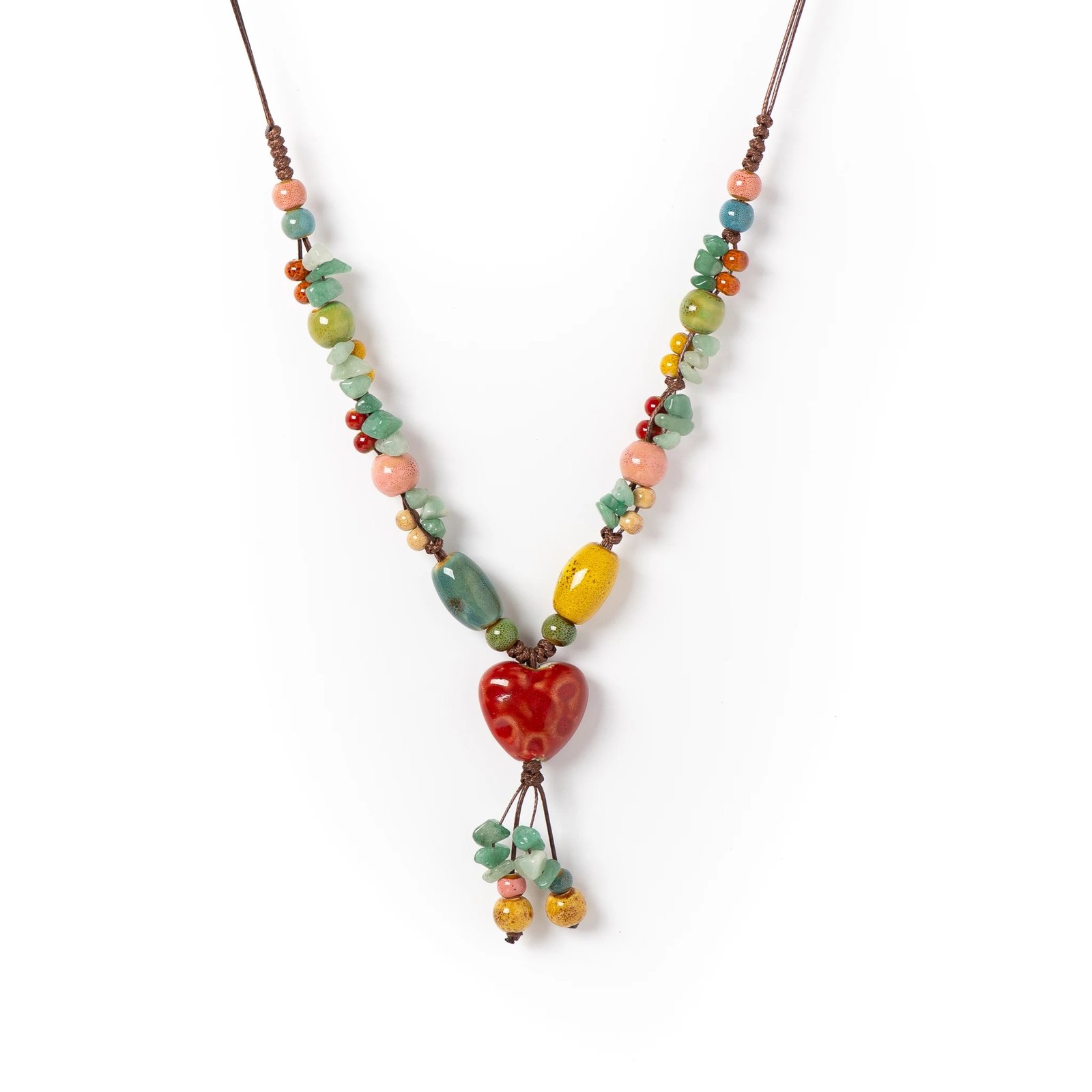multicolored beaded necklace on the white background